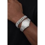 laria jewelry Taşlı Iced Out Erkek Saat Ve Küba Bileklik Seti