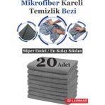 Larimar 20 Adet Jumbo Boy Mikrofiber Kareli Temizlik Bezi Duvar ve Yer Silme Bezi Sıkılması En Rahat 50*70CM - 17 cm - Antrasit