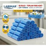 Larimar 50 Rulo Orta Boy Çöp Torbası (Toplam 1000 Adet) – 55x60 cm Dayanıklı, Ekonomik ve Sızdırmaz Mavi Çöp Poşeti