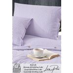 Larispera Battal Boy Lila Düğmeli Pamuklu Ranforce Çizgili Nevresim Takımı King Size Duvet CoverSet