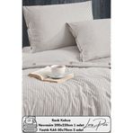 Larispera Çift Kişilik İpliği Boyalı Pamuklu Çizgili Düğmeli Nevresim Seti 200x220 cm King Size Kahverengi