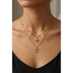Larius Jewelry Ikili Kombin Harf Kolye,göz Nazar Kolyesi,harf Kolye (Tek/çift Kullanım), Altın Kaplama,kombin Kolye - E HARFİ
