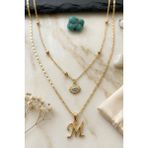 Larius Jewelry Ikili Kombin Harf Kolye,göz Nazar Kolyesi,harf Kolye (Tek/çift Kullanım), Altın Kaplama,kombin Kolye - M HARFİ