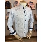 Laroucci Erkek Hakim Yaka Çıt Çıtlı Uzun Kol Keten Gömlek - 02L-Lacivert - XL