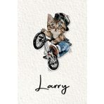 Larry: Cahier personnalisé avec prénom Larry | Cadeau d'anniversaire pour enfant, garçon, homme, copain ... | Chat à bicyclette | 110 pages lignée, Petit Format 6x9 pouces (15,24 x 22,86 cm)