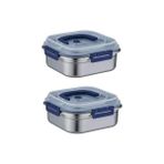Larskas 2 Adet Çelik 1250 ml Kilitli Yemek Meyve Et Buzdolabı Beslenme Saklama Kabı MT106
