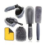 Larskas 6 Parça Profesyonel Mikrofiber Araç Oto Yıkama Seti Yıkama Eldiveni Jant Lastik Fırçası Toz Fırçası