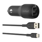 Larskas Belkin Çift USB Araç Şarj Cihazı 24 W + Usb-C Kablosu (Boost Charge Çift Bağlantı Noktalı Araç Şarjı, 2 Bağlantı Noktalı USB Araç Şarjı) Nintendo Switch Araç Şarjı, iPad Pro Araç Şarjı