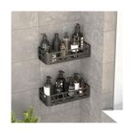Larskas Deconox 2'li Set Siyah Yapışkanlı Banyo Duş Rafı - 27X12 cm Matkapsız Montaj Şampuanlık ve Mutfak Baharatlık Organizeri - 41 Delft Blue