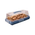 Larskas Dikdörtgen Şeklinde Şeffaf Pasta Taşıma Kabı Piknik Gezi Için Kek Fanusu Pasta Kutusu Börek Çörek Saklama Kabı (Lacivert) - 41 Delft Blue