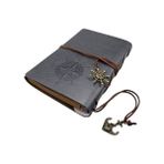 Larskas Retro Vintage Pusula Baskılı Çapa ve Dümen Kolye Uçlu Deri Kapaklı Günlük Not Defteri Denizci Defter Özel Tasarım Hediyelik Gri