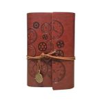 Larskas Retro Vintage Saat ve Çark Baskılı Saat Kolye Uçlu Deri Kapaklı Günlük Not Defteri Zamanın Kıymetini Bilenlere Özel Tasarım Hediyelik Koyu Kahve