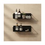 Larskas Yapışkanlı Plastik Siyah Banyo ve Mutfak Rafı – Su Tahliyeli Duş Organizeri, Askılı Düzenleyici (2’li Set – 25 Cm) - 41 Delft Blue