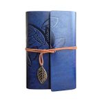 Larskas Yaprak Baskılı Deri Defter Metal Yaprak Kolye Uçlu Günlük Not Defteri Özel Tasarım Hediyelik (Lacivert)