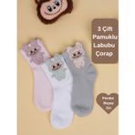 Las Vivas Kids Labubu Çorap 3'Lü, Labubu Oyuncak Çorabı, 3D Çocuk Çorabı, Anne-Çocuk Kız Kombini Çorap, Okul Çorap