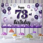 LASKYER Happy 73th Birthday Mor Büyük Afiş - 73 Yaş Doğum Günü Ev Duvar Fotoğraf Arka Planı, 73. Doğum Günü Partisi Dekorasyonları.