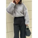 Lasorella Butik Kadın Gri Crop Kürk Kazak