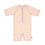 Lassig UV Korumalı Mayo Checkerboard Pale Pink Yellow Çocuk Mayo UPF 60 Hızlı Kuruyan Esnek Deniz ve Havuz Tek Parça Çocuk Mayosu (2-3 Yaş)