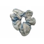 Lastik Toka, İncili Çiçekli – Çiçek Desenli Kumaş Scrunchie, Şık ve Yumuşak Saç Tokası (Mavi)