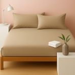 Lastikli Çarşaf Seti 53TEL ( Ebat Seçiniz Battal,çift,tek) - Sütlü Kahve - 180x200