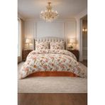 Lastikli Çarşaflı Çift Kişilik Pamuklu Nevresim Takımı Nar Çiçeği - 200 x 220 cm - Krem - Narçiçeği