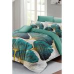 Lastikli Çarşaflı Pamuk Saten Çift Kişilik Luxury Leaves Luxury Nevresim Takımı - Foster - 220 x 220 cm