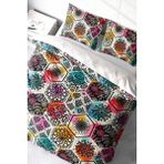 Lastikli Çarşaflı Pamuk Saten Çift Kişilik Patchwork Tiles Nevresim Takımı - Renkli - Standart