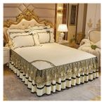 Lastikli Yatak Eteği Fırfırlı, Lüks Yatak Örtüsü Yatak Düğün Yatak Örtüsü Dantel Yatak Örtüsü Battaniye Kumaş King Queen Boyut Yastık Kılıfları ile(Beige,3pcs 180x200cm)