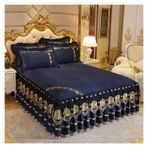 Lastikli Yatak Eteği Fırfırlı, Lüks Yatak Örtüsü Yatak Düğün Yatak Örtüsü Dantel Yatak Örtüsü Battaniye Kumaş King Queen Boyut Yastık Kılıfları ile(Blue,3pcs 150x200cm)