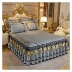 Lastikli Yatak Eteği Fırfırlı, Lüks Yatak Örtüsü Yatak Düğün Yatak Örtüsü Dantel Yatak Örtüsü Battaniye Kumaş King Queen Boyut Yastık Kılıfları ile(Grey,3pcs 200x220cm)