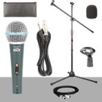 Lastvoice Lv-680ST Ayaklı Kablolu Dinamik Mikrofon (Stand Cüzdan Çift Kablo Sünger Tutacak) - Siyah - Paket-2(Ana Varyant)
