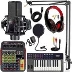 Lastvoice MX-2020 Stüdyo Ekipmanları Midi Live Paket-2 Ses Kartlı Mikser Midi Klavye Mikrofon Kulaklıklı Ses Kayıt Seti