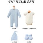 L'atelier Midumi Yenidoğan, Mavi, %48 Pamuk %48 Modal %4 Likra, Önden Çıtçıtlı Tulum, Şapka, Body ve Patik Tk - 0 - 3 Ay