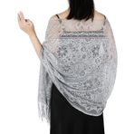 LATH.PIN Kadın Stola Düğün Dantelli Şal Şal Delikli - Wrap Şal 185 cm x 65 cm Akşam Törenleri Kokteyl Nedimeler Gelin Parti için, Gri, 185*65cm