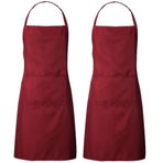 LATRAT 2 adet mutfak önlüğü, kadınlar ve erkekler için, su geçirmez önlük, 2 cepli, yemek pişirme, mangal, pişirme, bahçe işleri, restoran, kırmızı, 67 x 74 cm, Kırmızı, 67 * 74cm