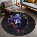 Latte Dizayn Wolf Gamer Halısı Şönil Pamuk Tabanlı Kaymaz Yıkanabilir Yuvarlak Gaming Oyuncu Odası Halısı 100x100