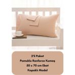 Latte Tekstil Bej Renkli Ranforce Pamuklu Kumaş Kapaklı Yastık Kılıfı 2'li Paket 50X70 cm - 50 x 70 cm