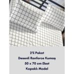 Latte Tekstil Beyaz ekose desenli ranforce pamuklu kumaş kapaklı yastık kılıfı 2'li paket 50x70 cm - 50 x 70 cm