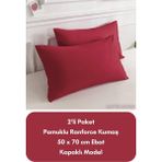 Latte Tekstil Bordo Renkli Ranforce Pamuklu Kumaş Kapaklı Yastık Kılıfı 2'li Paket 50X70 cm - 50 x 70 cm