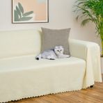 Latuda Home Mikrofiber Şönil Fitilli Minimalist Koltuk Örtüsü -175 x 350 cm x large, Çift Taraflı, Kaymaz, Terletmez Ekru - 175 x 350 cm