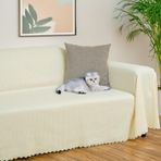 Latuda Home Mikrofiber Şönil Fitilli Minimalist Koltuk Örtüsü -175x300 cm Large, Çift Taraflı, Kaymaz, Terletmez, Ekru