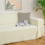 Latuda Home Mikrofiber Şönil Fitilli Minimalist Koltuk Örtüsü -175x350 cm XLarge, Çift Taraflı, Kaymaz, Terletmez, Ekru