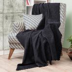Latuda - Şönil Jakarlı Desen Kaymaz Çekyat Örtüsü ve Koltuk Şalı - 175 x 215 cm - Antrasit