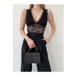 laughs Kadın Siyah V Yaka Dantel Büstiyer Bralet Bluz Blz5500
