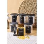Laura 6'lı Siyah Ahşap Kapak Cam Kavanoz 750 ml 10X10 cm 16 Adet Etiket Hediyeli - Şeffaf