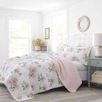 Laura Ashley Home - Queen Yorgan Seti, Eşleşen Kılıflarla Pamuklu Ters Çevrilebilir Yatak Takımı, Her Mevsim İçin İdeal Ev Dekoru (Hanımeli Pembesi, Kraliçe)