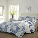 Laura Ashley Home - Şal Desenli Yama İşi Koleksiyonu - Yorgan Seti -%100 Pamuk, Ters Çevrilebilir, Hafif ve Nefes Alabilir Yatak Takımı, Ekstra Yumuşaklık İçin Önceden Yıkanmış, Battal Boy, Mavi