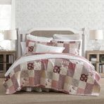 Laura Ashley - Kraliçe Yorgan Seti, Ters Çevrilebilir Pamuklu Yatak Örtüleri, Kırk Yama İşi Esinlenen Ev Dekoru (Celina Patchwork Kırmızı, Kraliçe)