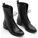 Laura Shoes Laura Kadın Hakiki Deri Postal Bot Bağcıklı Fermuarlı Klasik Günlük Bot - Siyah