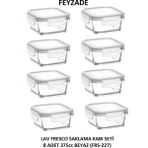 Lav Feyzade Fresco Beyaz Kahvaltılık Kare Saklama Kabı Seti 8 Adet 375CC Cam Malzeme ile Dayanıklı ve Şık FRS-227